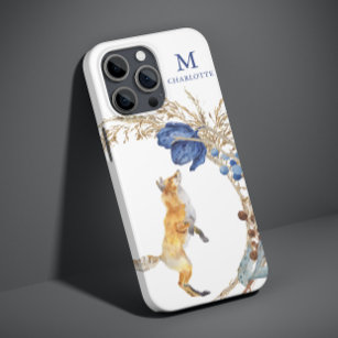 Coque Case-Mate iPhone Monogramme mignon renard bois Aquarelle Nom floral