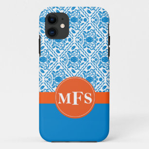 Coque Case-Mate iPhone Motif Damas bleu/orange Initiales iPhone 5 coque