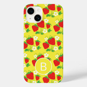 Coque Case-Mate iPhone Motif jaune fraise et fleur Monogramme