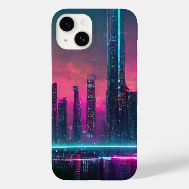Coque Case-Mate iPhone Neon futuriste Cyberpunk Cityscape iPhone 14 Coque (Verso)