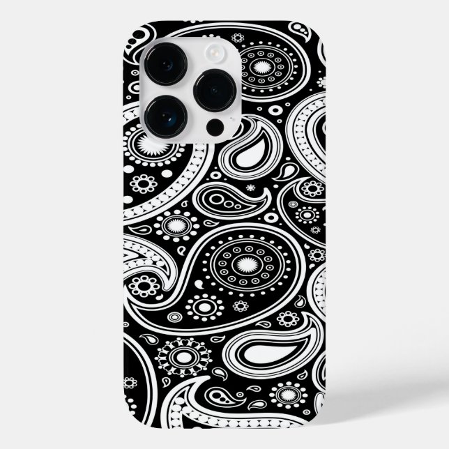 Coque Case-Mate iPhone Noir et blanc Paisley iPhone 14 Pro Coque (Verso)