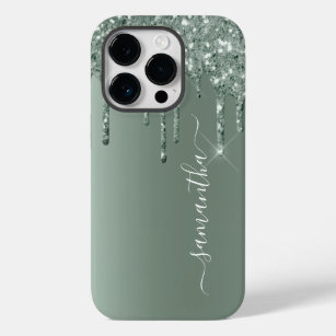 Coque Case-Mate iPhone Nom écrit à la main Dark Green Metal Parties scint
