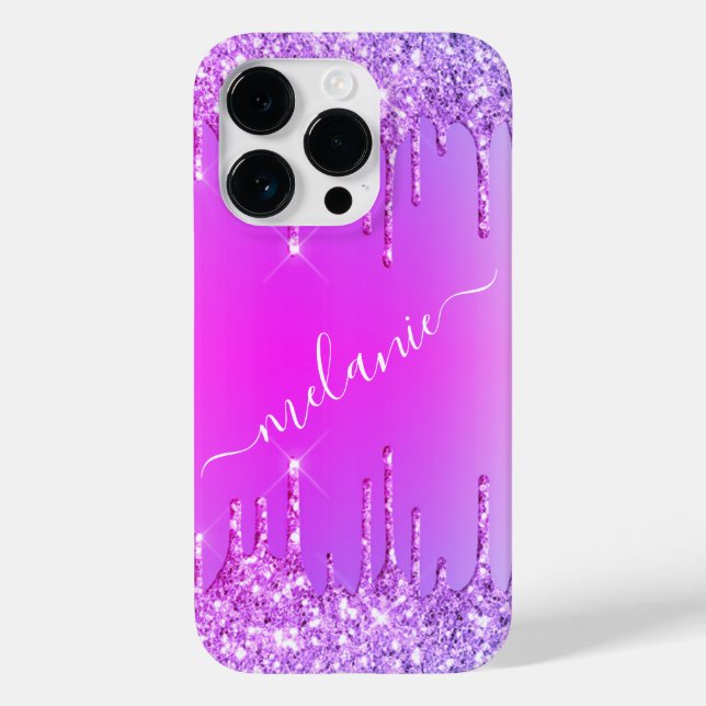 Coque Case-Mate iPhone Nom personnalisé coque iphone violet rose néon ros (Verso)