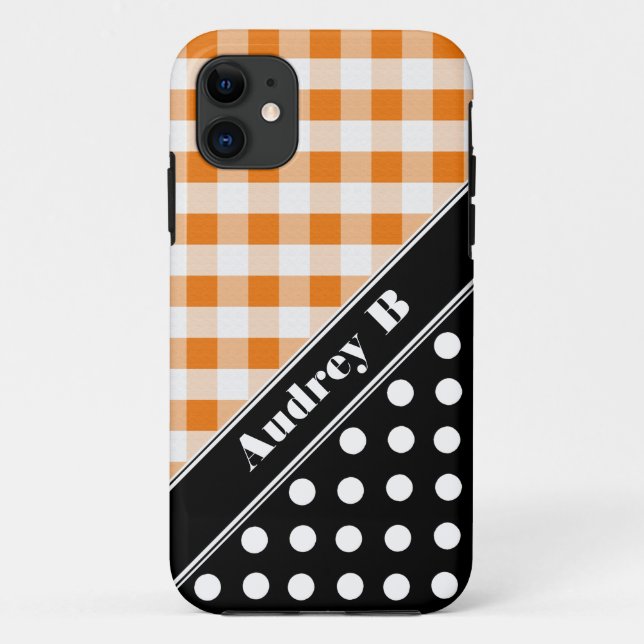 Coque Case-Mate iPhone Orange En vichy Black Polka Dot iPhone 5 Coque (Dos)