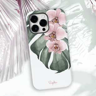 Coque Case-Mate iPhone Orchidées roses sur Monstera Flore tropicale avec 