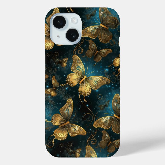 Coque Case-Mate iPhone Papillons d'or à peine Il iPhone 15 Coque (Verso)