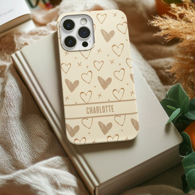 Coque Case-Mate iPhone Personnalisé Brown coeur iPhone 14, 15 Coque dur (Cute birthday gift for mom, mothers day gift, graduation gift for women, christmas gift for women)