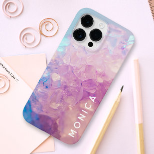 Coque Case-Mate iPhone Personnalisé rose violet cristal Quartz Nom de pie