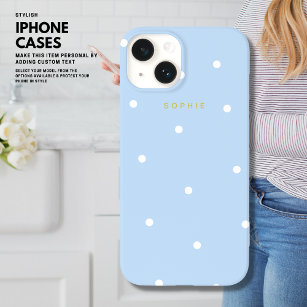 Coque Case-Mate iPhone Plutôt Élégant Minimal Simple Bleu Cute Polka Dot