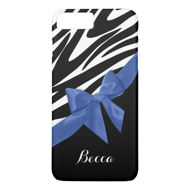 Coque Case-Mate iPhone Rayures de zèbre et arc bleu avec le nom (Dos)