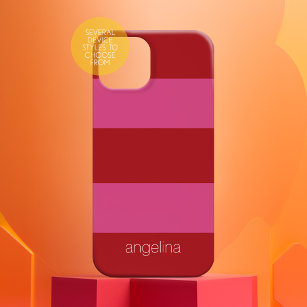 Coque Case-Mate iPhone Rouge rose moderne Motif rayé avec nom