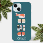 Coque Case-Mate iPhone Sushi personnalisé<br><div class="desc">Sushi japonais personnalisé,  maki roll et nigiri art alimentaire. Protégez et faites de votre téléphone fabuleux en même temps. Art original de Nic Squirrell. Modifiez ou supprimez le nom à customiser.</div>
