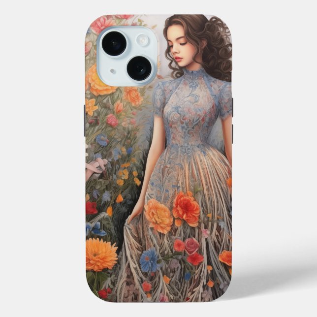 Coque Case-Mate iPhone Une fille et plein de fleurs iPhone 15 Coque (Verso)