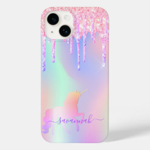 Coque Case-Mate iPhone Unicorn goutte rose iridescente nom arc-en-ciel