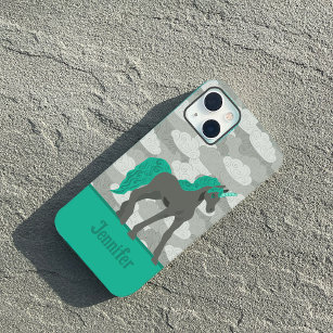 Coque Case-Mate iPhone Unicorne grise et Turquoise Personnalisée