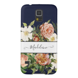 Coque Galaxy S5 Vintage Marine rose n blanc Floral avec de jolies 