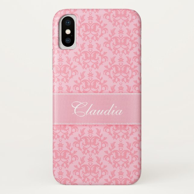 Coque Case-Mate iPhone "Votre coque iphone rose-clair" de damassé nommée (Dos)