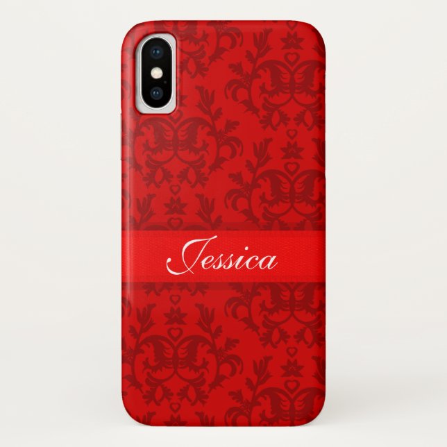 Coque Case-Mate iPhone Votre nom damask rouge coque iphone (Dos)