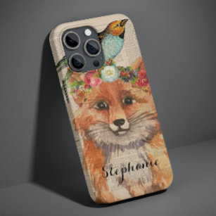 Coque Case-Mate iPhone Watercolor Fox Floral Collage Nom personnalisé