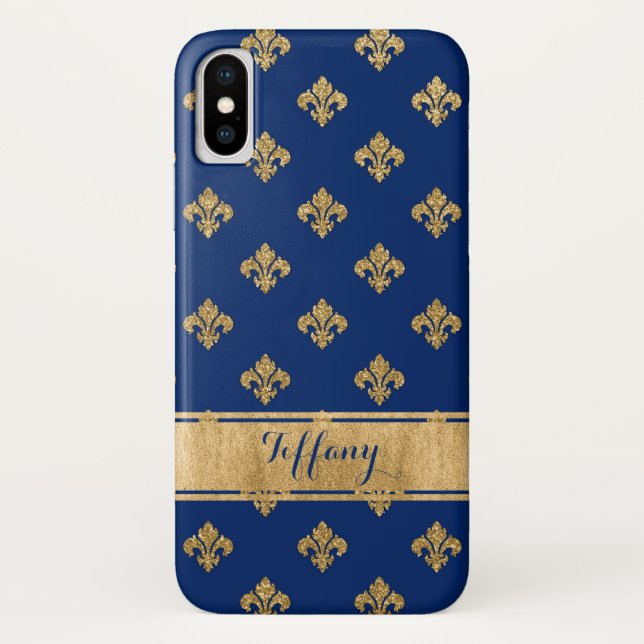 Coque Case-Mate Pour iPhone Bleu, Or Fleur-de-lis Coque-Mate iPhone X Coque (Dos)