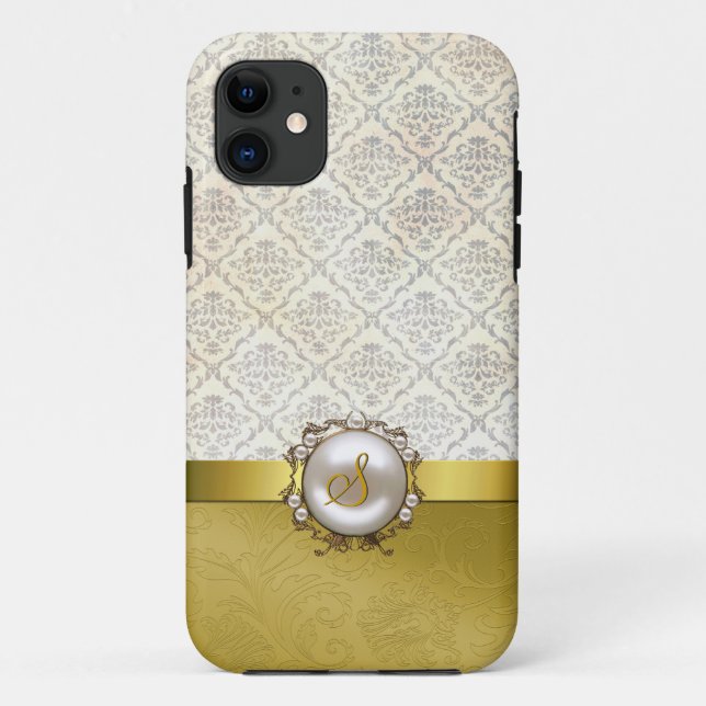 Coque Case-Mate Pour iPhone Chic Gold Tone & Cream Damask iPhone 5 Coque (Dos)