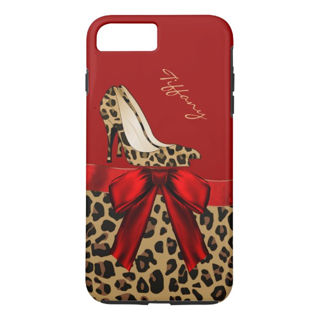 Coque Case-Mate Pour iPhone Chic Red & Jaguar Print iPhone 7 Plus Coque (Dos)