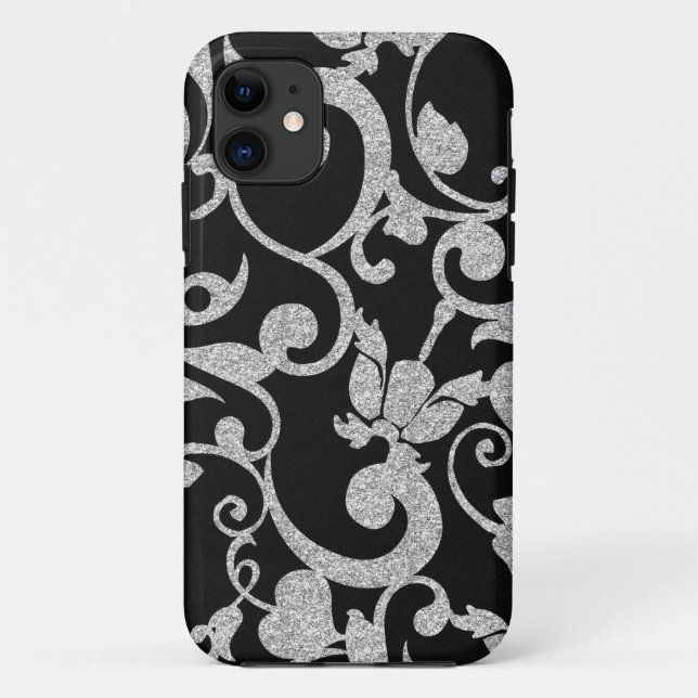 Coque Case-Mate Pour iPhone Coque iphone de Parties scintillant florales noir  (Dos)