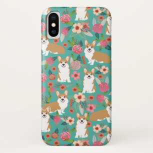 Coque Case-Mate Pour iPhone Coque iphone floral de corgi - turquoise