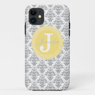 Coque Case-Mate Pour iPhone Damassé grise et coque iphone jaune de monogramme