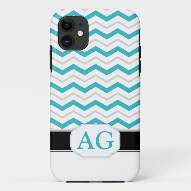 Coque Case-Mate Pour iPhone Gray & Turquoise Chevron Monogram iPhone 5 Coque (Dos)
