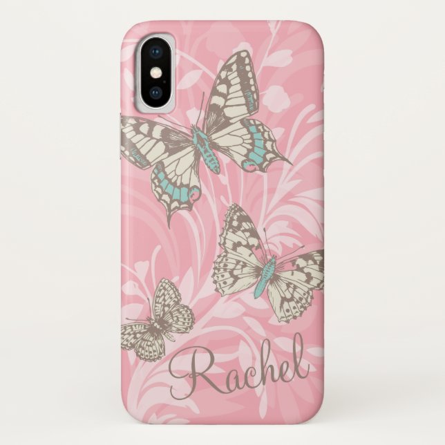 Coque Case-Mate Pour iPhone Nom papillons coque iphone rose floral (Dos)