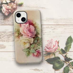 Coque Case-Mate Pour iPhone Roses blanches et roses vintages peintes à la main