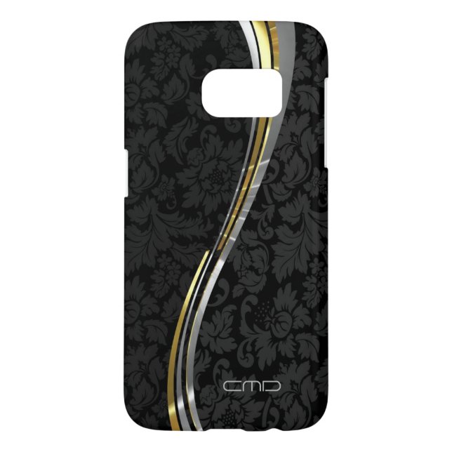 Coque Casemate Pour Samsung Galaxy Accents d'or argenté noir Floral Damask (Dos)
