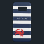 Coque Case-Mate Samsung Galaxy S8 Ancre Marine Bleu Stripes Crabe Rouge Nom du batea<br><div class="desc">Faites un cadeau parfait avec des rayures bleu marine et blanc avec crabe rouge et votre boîte de téléphone de nom de bateau.</div>