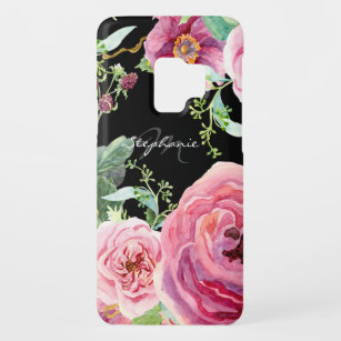 Coque Case-Mate Pour Samsung Galaxy S9 Aquarelle florale moderne Peonies noires et roses