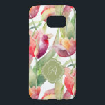 Coque Samsung Galaxy S7 Aquarelle peinte de tulipes florale avec le<br><div class="desc">Les belles tulipes dans des couleurs vibrantes de rouge,  de pourpre,  d'orange et de jaune de tiges et de feuille verts dans cette aquarelle artistique conçoivent. Éditez le monogramme témoin montré avec votre propre initiale.</div>