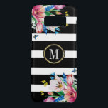 Coque Case-Mate Samsung Galaxy S8 Bandes et Fleurs et Papillons noirs et blancs 3<br><div class="desc">Motif moderne à rayures noir et blanc avec fleurs colorées et bouquet de papillons. monogramme personnalisable avec touche de parties scintillant pour le design de poutres cool.</div>