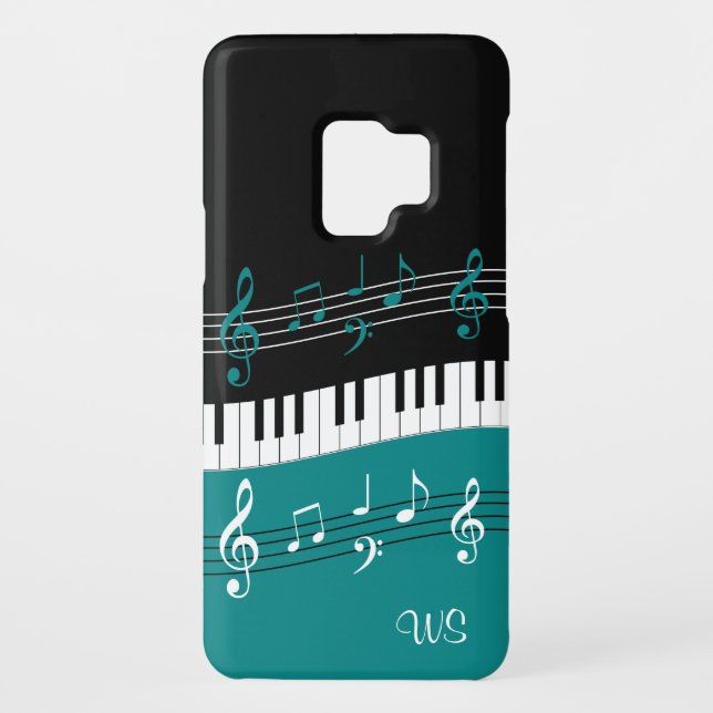 Coque Casemate Pour Samsung Galaxy Clés blanches noires turquoises et notes de piano (Dos)