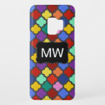 Coque Case-Mate Pour Samsung Galaxy S9 Colorful Quatrefoil Lattice Trellis Monogram<br><div class="desc">This beautiful, colorful quatrefoil Moroccan trellis pattern has a curvy black banner where you can add your monogram / initials. The repeating lattice motif is done in a rainbow of bright color, from teal and mint green to rich shades of red, blue, purple, golden yellow and orange. Use the template...</div>