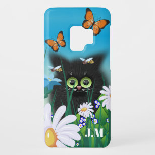 Coque Case-Mate Pour Samsung Galaxy S9 Cute chat noir Kitten avec marguerites Personnalis
