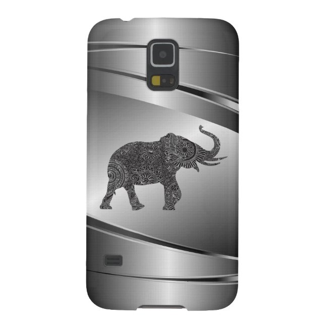 Coque Casemate Pour Samsung Galaxy Eléphant métallique floral gris argenté (Dos)