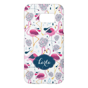 Coque Samsung Galaxy S7 Fleurs et Flamants roses tropicaux stylisés Motif