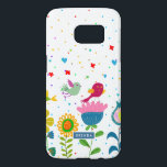 Coque Samsung Galaxy S7 Fleurs et oiseaux colorés de printemps mignons<br><div class="desc">Illustration colorée d'oiseaux et de fleurs mignons. monogramme facultatif.</div>