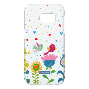 Coque Samsung Galaxy S7 Fleurs et oiseaux colorés de printemps mignons