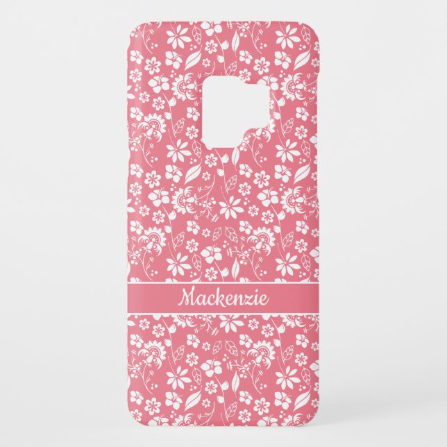 Coque Casemate Pour Samsung Galaxy Fleurs tropicales rose vif modernes (Dos)