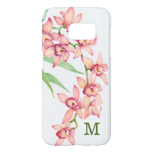 Coque Casemate Pour Samsung Galaxy Monogramme | Aquarelle Fleurs roses (Dos)