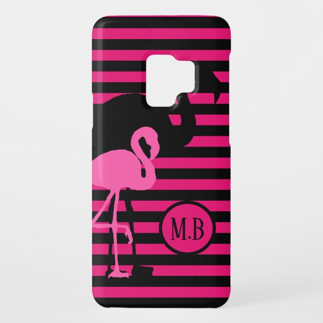 Coque Casemate Pour Samsung Galaxy Monogramme de Flamant rose Cool noir et rose (Dos)