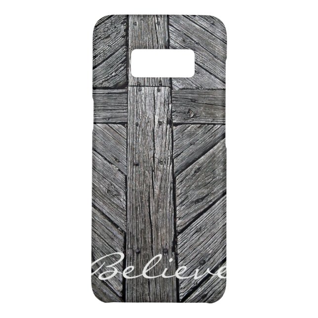 Coque Casemate Pour Samsung Galaxy Monogramme en bois rustique croisé chrétien (Dos)