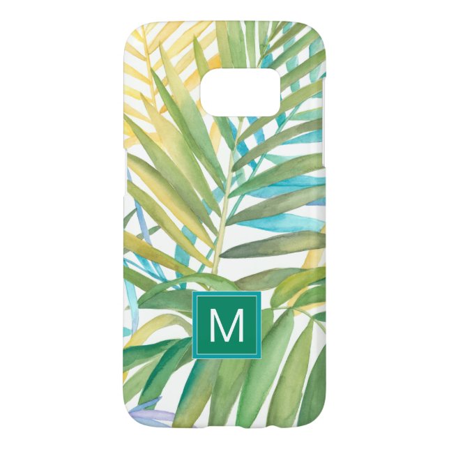 Coque Casemate Pour Samsung Galaxy Monogramme | Feuilles de palmiers tropicaux (Dos)
