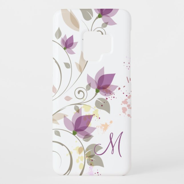 Coque Casemate Pour Samsung Galaxy Monogramme floral de la lavande Galaxy3 pourpre (Dos)